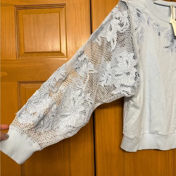 Anthropologie Light Blue Embroidered Sweatshirt - Picture 4 of 4
